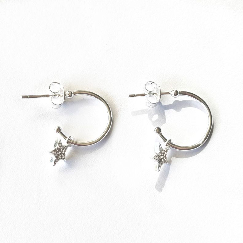 Aros Argolla Estrella Circón Colgante Plata Fina 925-1
