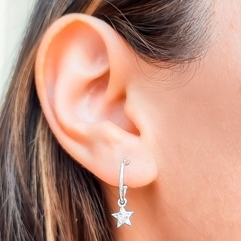 Aros Argolla Estrella Circón Colgante Plata Fina 925-3