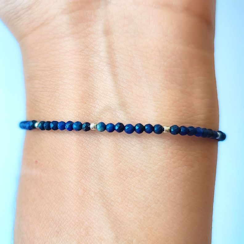 Pulsera Mini Lapislázuli Facetada Plata Fina 925-2