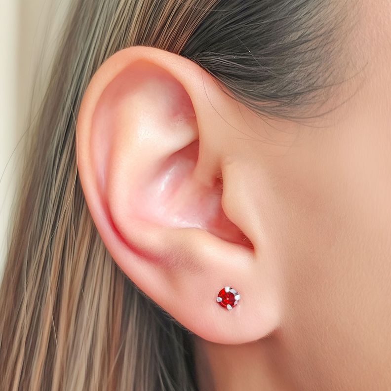 Aros Circón Rojo Grifas 4mm Plata Fina 925-4