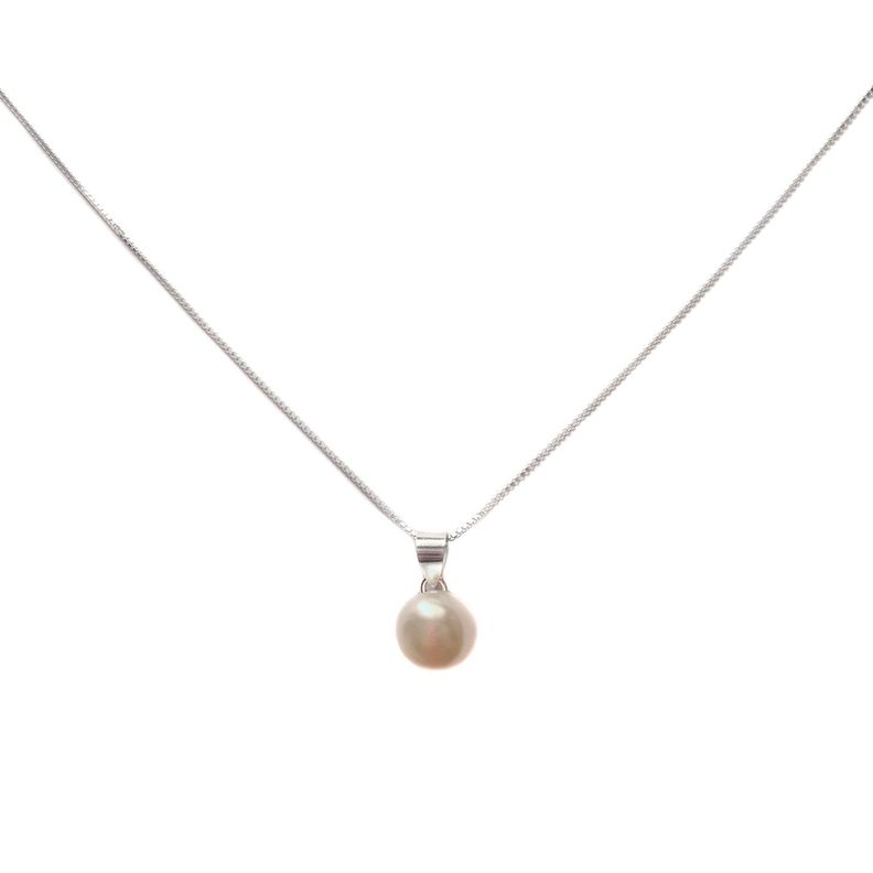 Collar Perla De Río Blanca Plata Fina 925-0