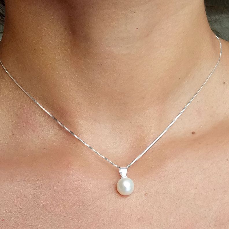 Collar Perla De Río Blanca Plata Fina 925-1