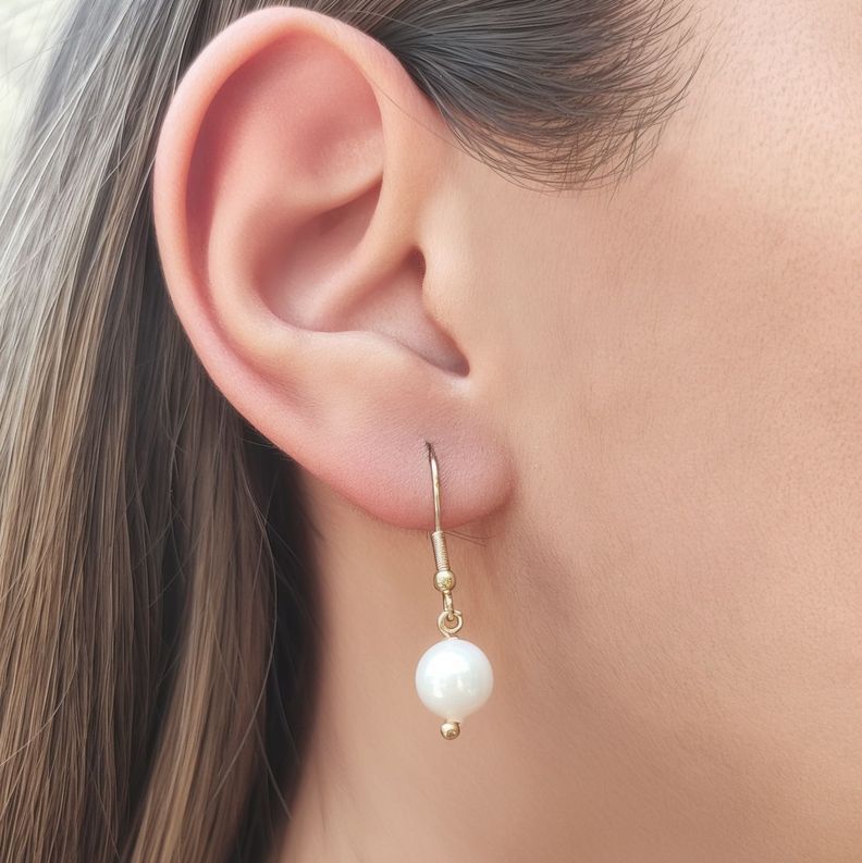 Aros Perla Shellpearl Gancho Enchapado Oro 18K-2