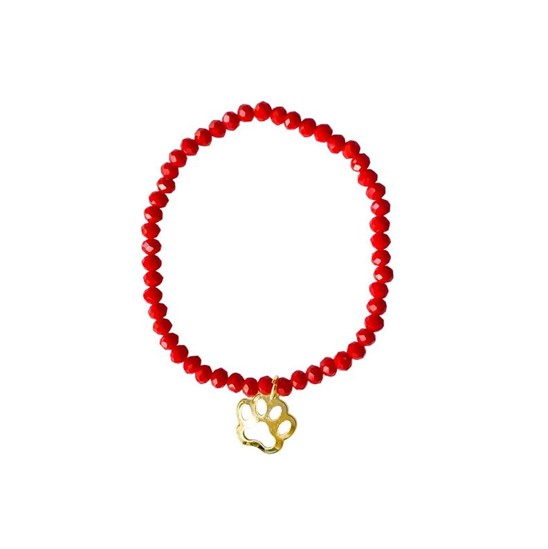 Pulsera Huella Perro Cristal Rojo Enchapado oro 18-0