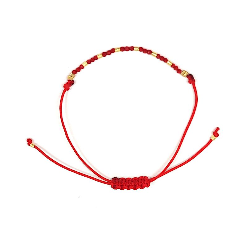 Pulsera Cristal Rojo Mostacilla Enchapado Oro 18 K Ajustable-0