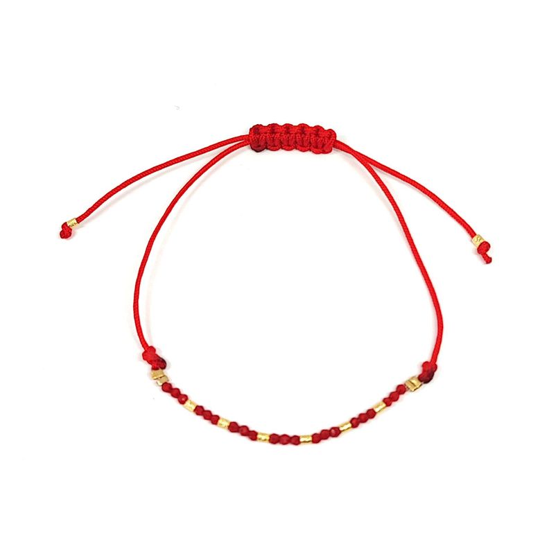 Pulsera Cristal Rojo Mostacilla Enchapado Oro 18 K Ajustable-1
