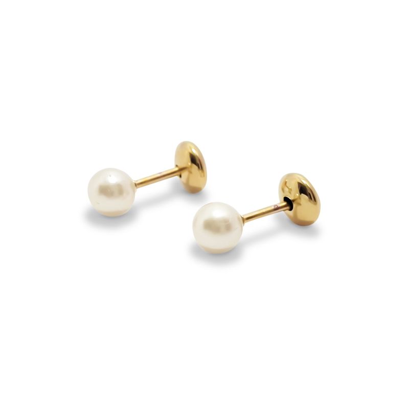 Aros Perla Sintética Niña 4mm Enchapado Oro 18K-0
