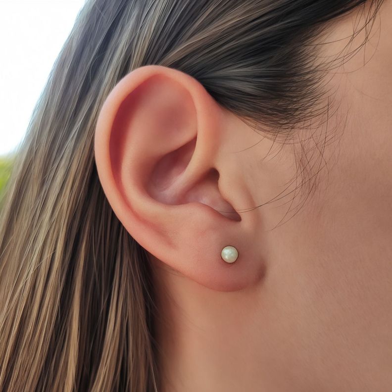 Aros Perla Sintética Niña 4mm Enchapado Oro 18K-2