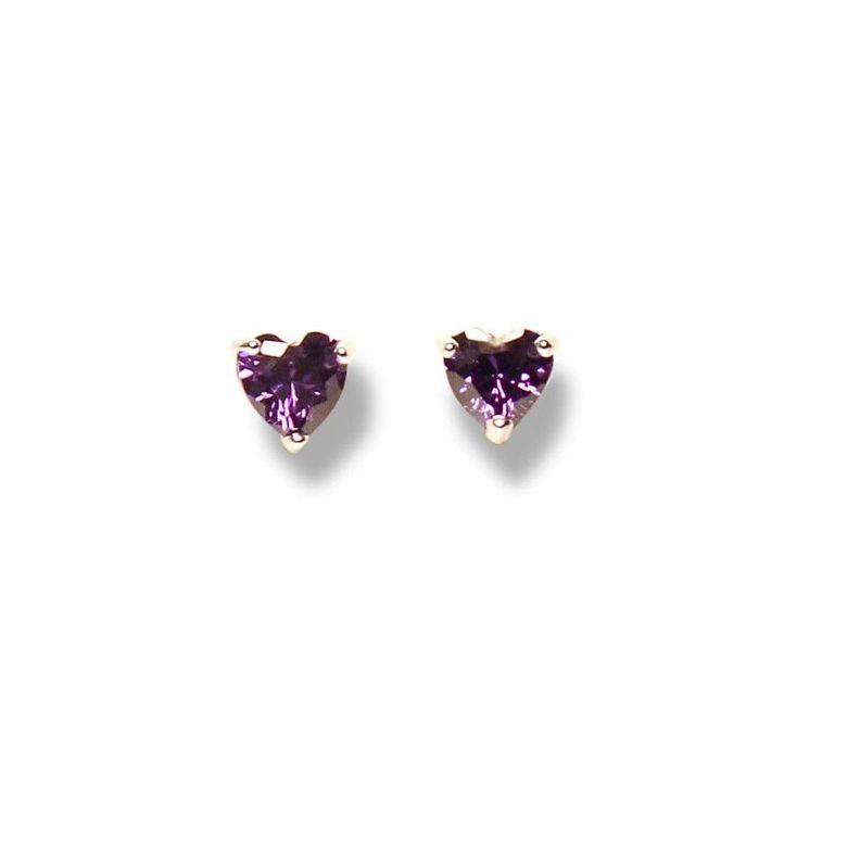 Aros Corazón Circón Mini Morado 4mm Plata Fina 925-0