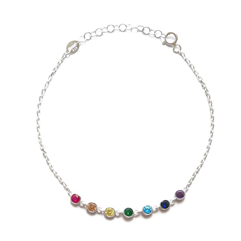 Pulsera Circón Redondo Colores Plata Fina 925-0