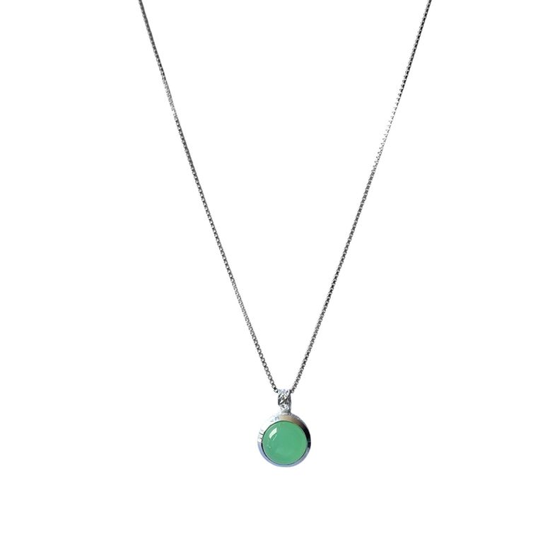 Collar Calcedonia Verde Redondo Veneciana Plata Fina 925-0