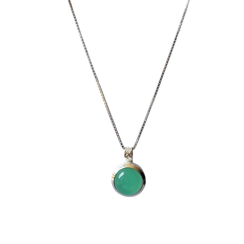 Collar Calcedonia Verde Redondo Veneciana Plata Fina 925-1