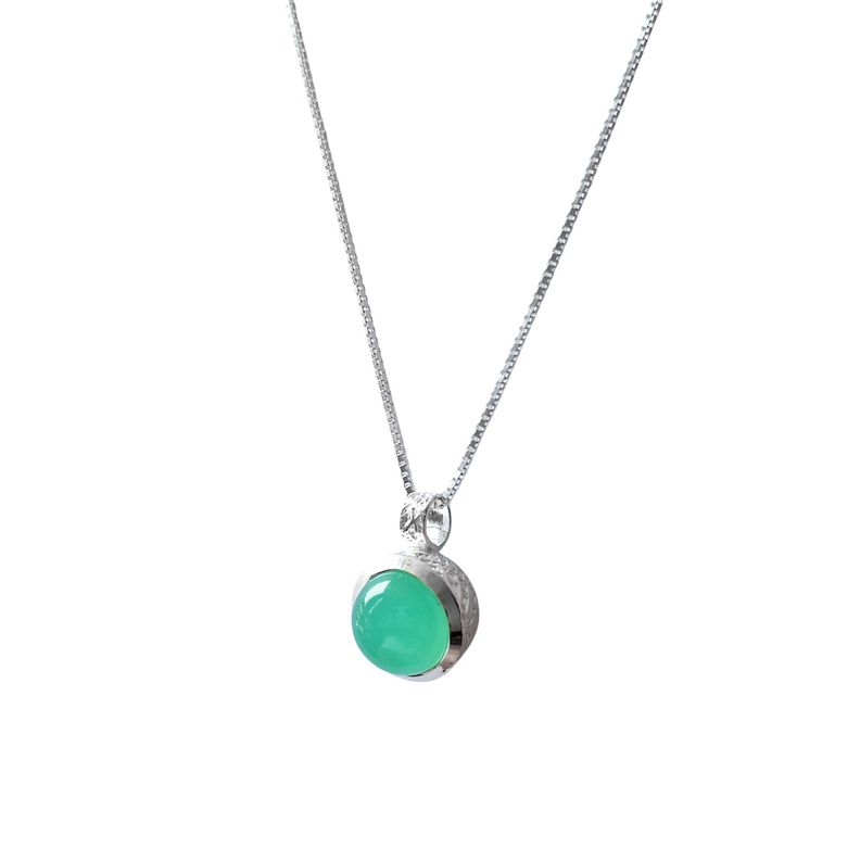 Collar Calcedonia Verde Redondo Veneciana Plata Fina 925-2