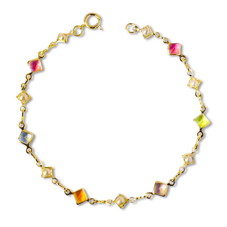 Pulsera Cristales Colores Enchapada Oro 18 K-0