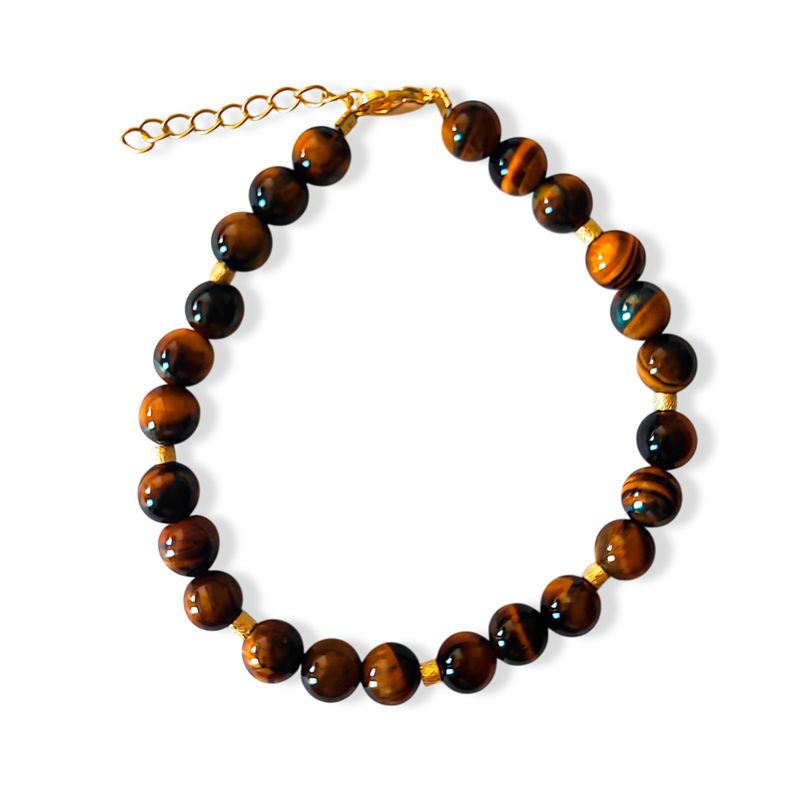 Pulsera Ojo De Tigre 6mm Mostacilla Enchapado Oro 18K-0