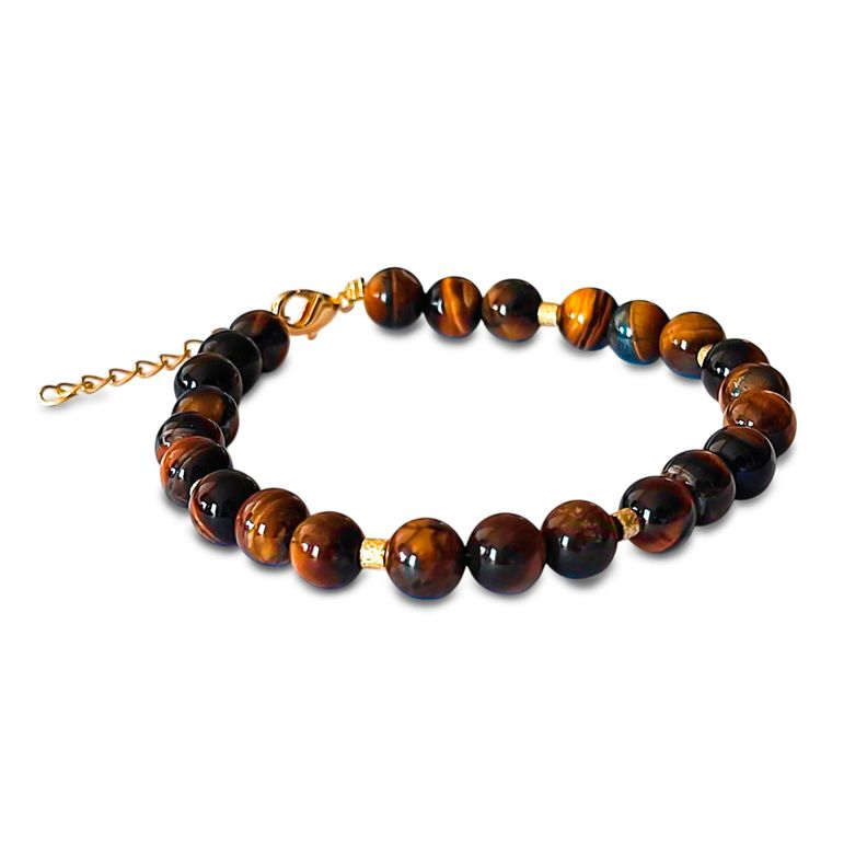 Pulsera Ojo De Tigre 6mm Mostacilla Enchapado Oro 18K-1