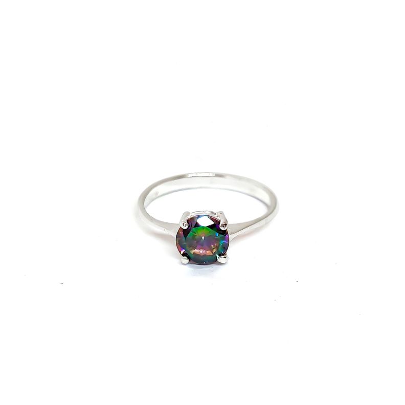 Anillo Solitario 4 Grifas Topacio Místico #19 Plata Fina 925-0