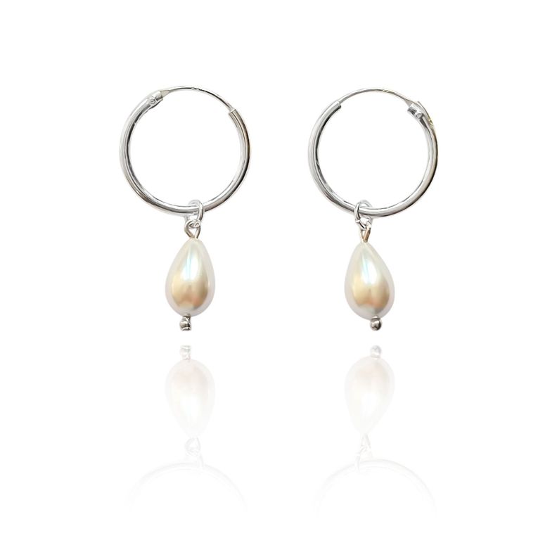 Aros Argolla Gota Perla Shellpearl Plata Fina 925-0