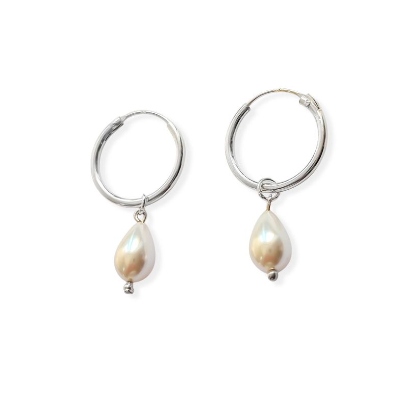 Aros Argolla Gota Perla Shellpearl Plata Fina 925-1