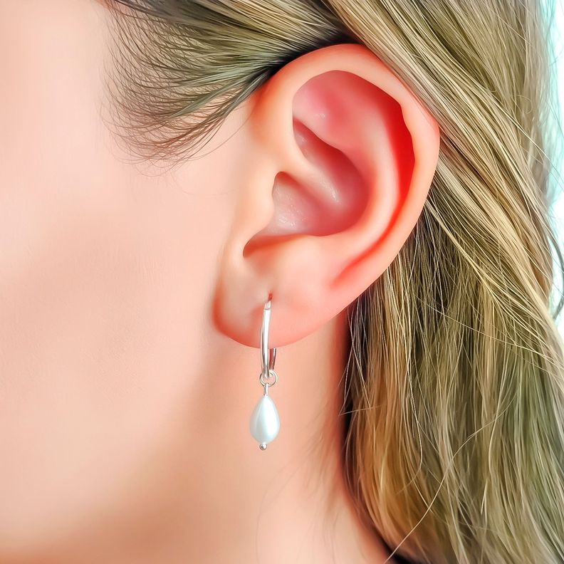 Aros Argolla Gota Perla Shellpearl Plata Fina 925-2