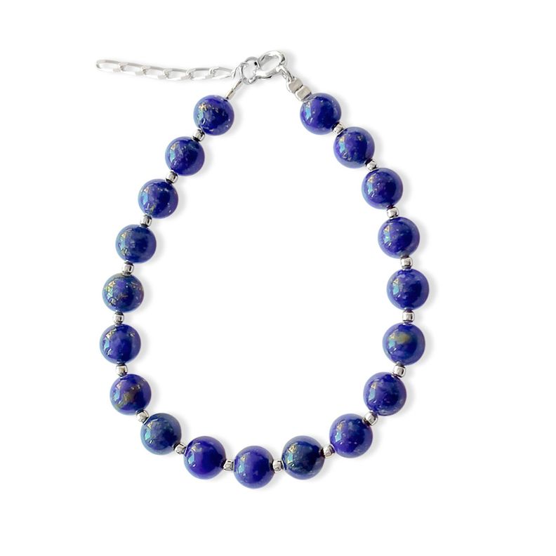 Pulsera Lapislázuli 6mm Bolita Plata Fina 925-1