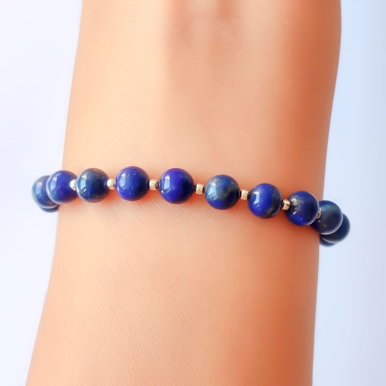 Pulsera Lapislázuli 6mm Bolita Plata Fina 925-2