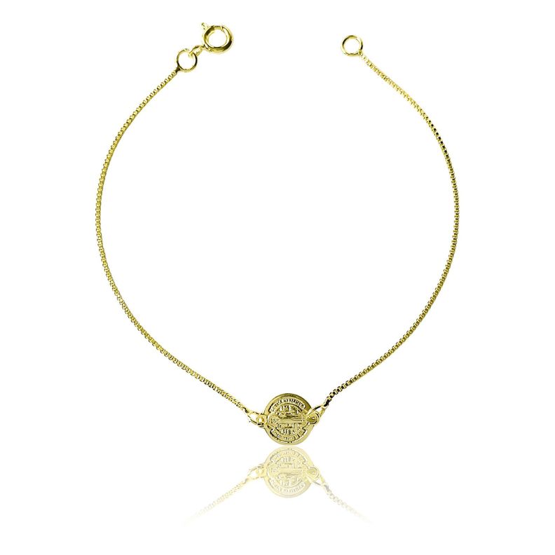 Pulsera Medalla San Benito 9mm Veneciana Enchapado Oro 18K-0