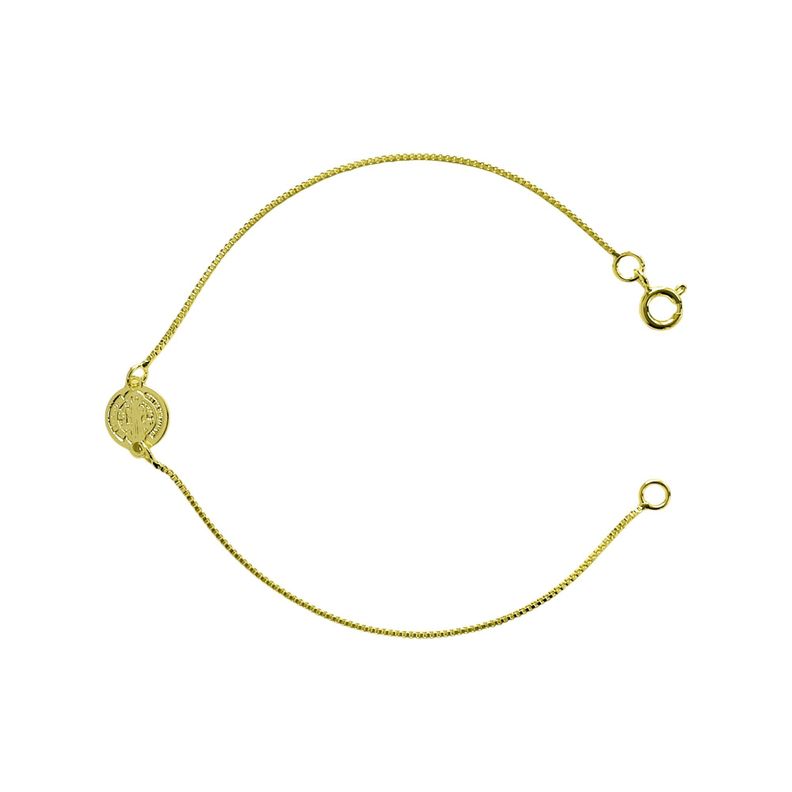 Pulsera Medalla San Benito 9mm Veneciana Enchapado Oro 18K-1