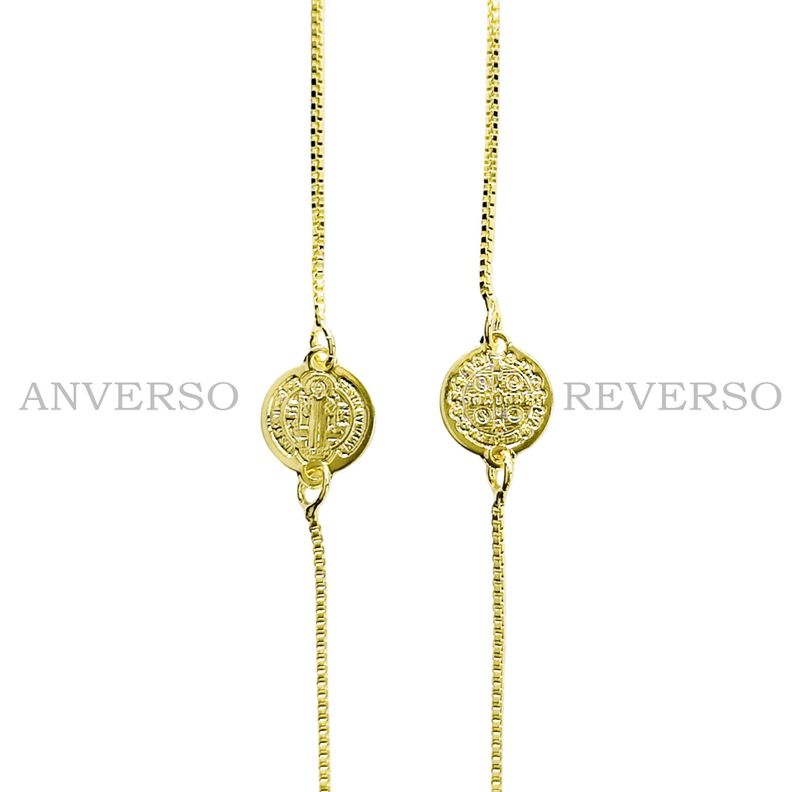 Pulsera Medalla San Benito 9mm Veneciana Enchapado Oro 18K-2