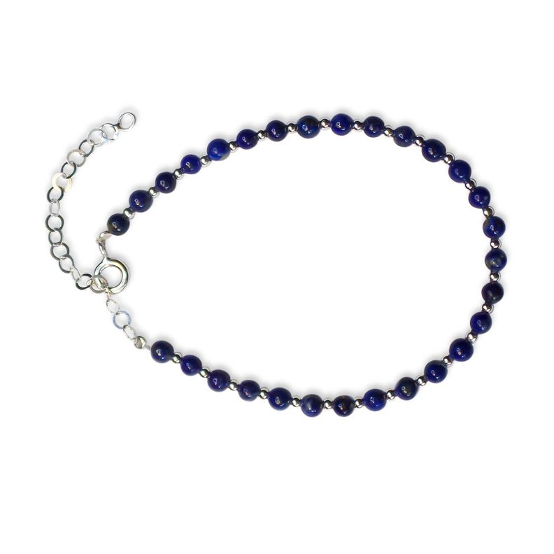  Pulsera Bolitas Lapislázuli 4mm Bolitas Plata Fina 925-0