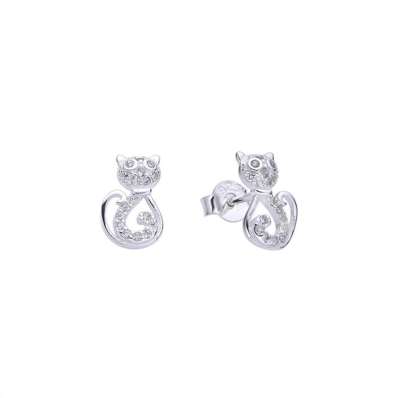 Aros Gato Circón Blanco Plata Fina 925-0