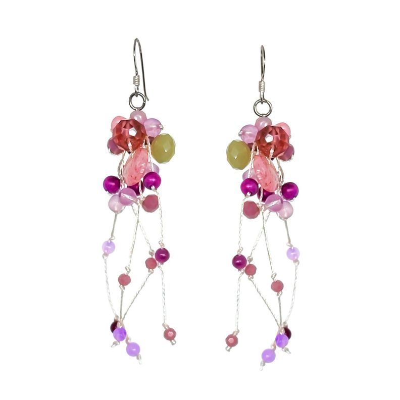 Aros Amatista Perla De Río Rosada Cristal Hilo Seda-0