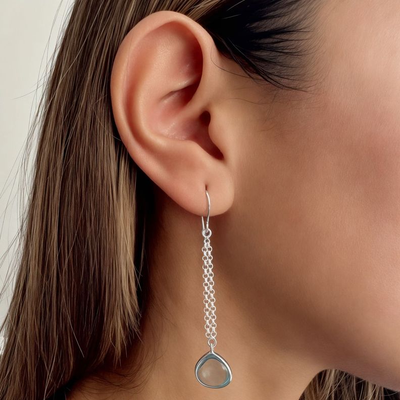 Aros Gota Topacio Celeste Colgante Gancho Plata Fina 925-2