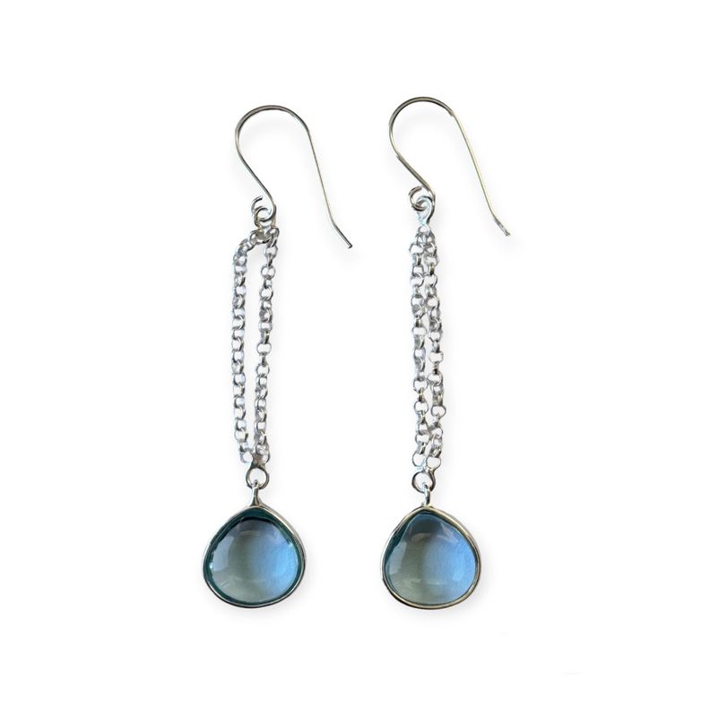 Aros Gota Topacio Celeste Colgante Gancho Plata Fina 925-0