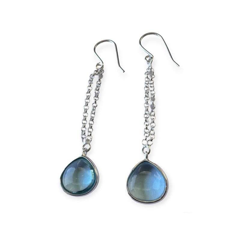 Aros Gota Topacio Celeste Colgante Gancho Plata Fina 925-1