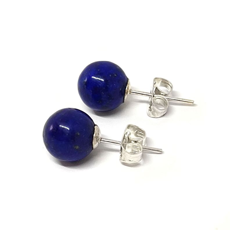 Aros Bola 8mm Lapislazuli Plata Fina 925