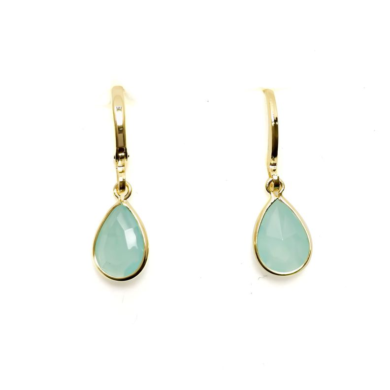 Aros Argolla Gota Calcedonia Verde Enchapado Oro 18K-0