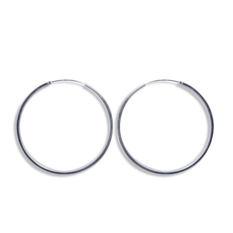 Aros Argollas Tubo Cuadrado 50mm Plata Fina 925 -0
