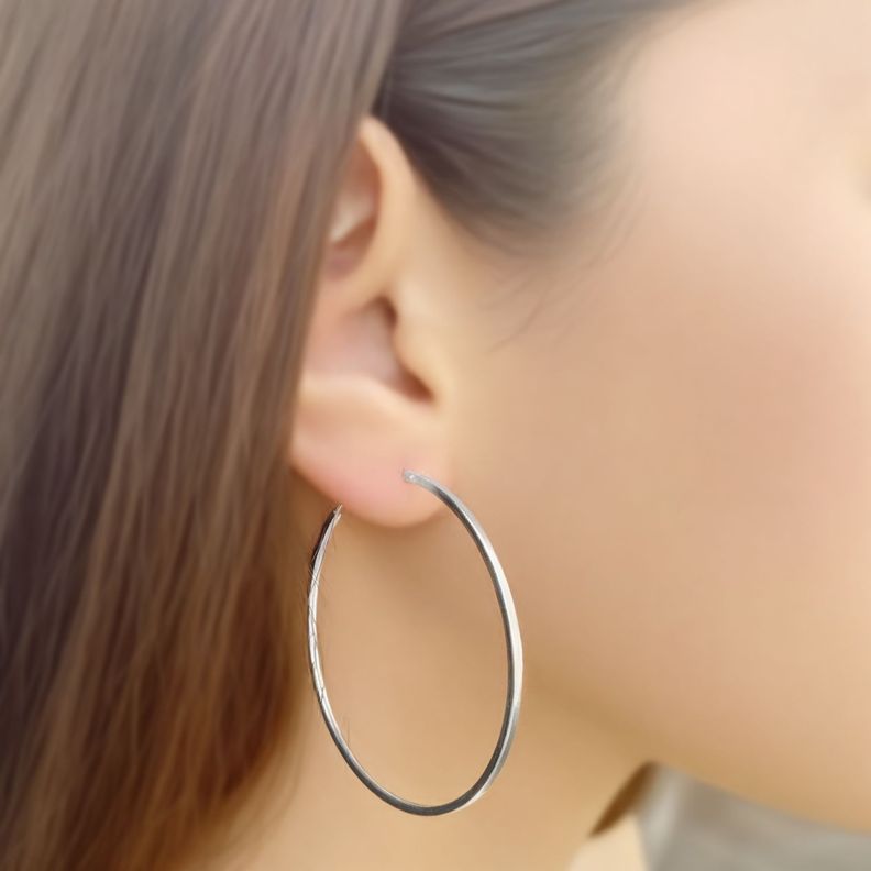 Aros Argollas Tubo Cuadrado 50mm Plata Fina 925 -1