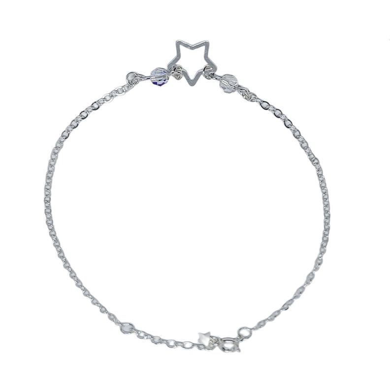 Tobillera Estrella Cristales Blancos Plata Fina 925 -0