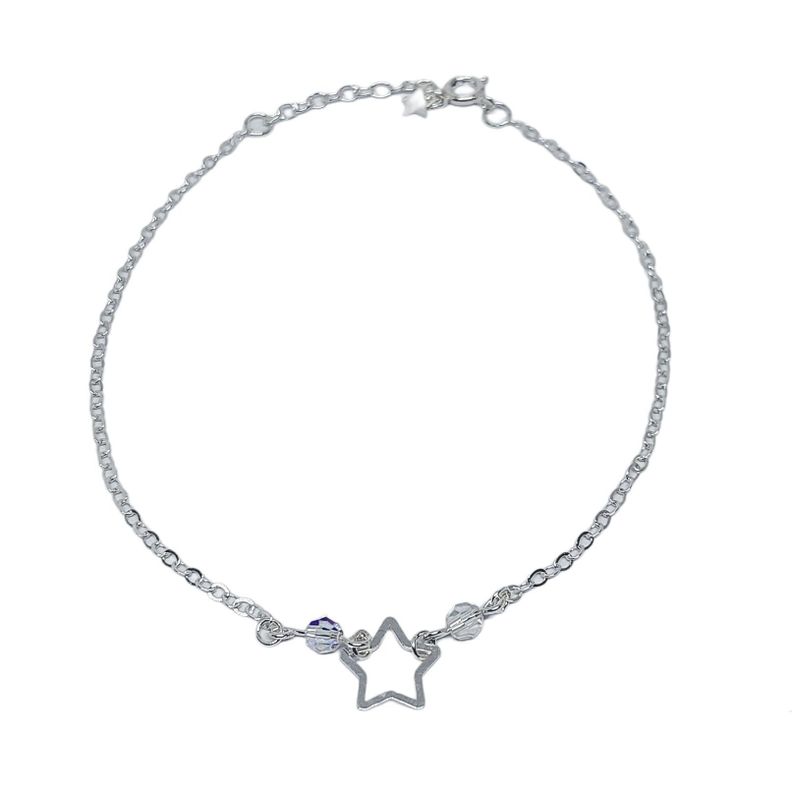 Tobillera Estrella Cristales Blancos Plata Fina 925 -1