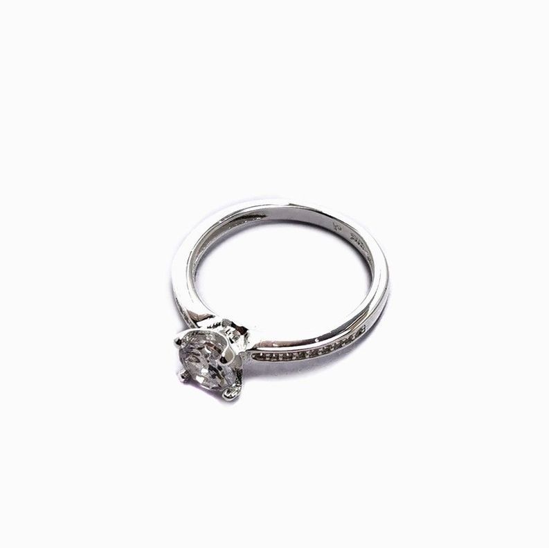 Anillo Solitario Circón Blanco Plata Fina 925-1