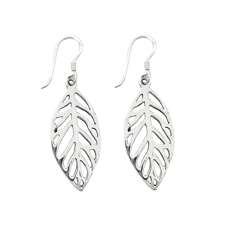Aros Hoja Calada Colgante Gancho Plata Fina 925-0