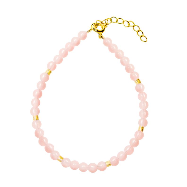 Pulsera Cuarzo Rosa 4mm Bolitas Mostacilla Enchapada Oro 18K-0