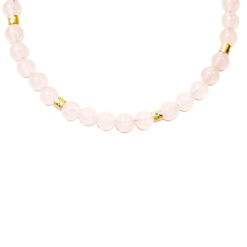 Pulsera Cuarzo Rosa 4mm Bolitas Mostacilla Enchapada Oro 18K-2