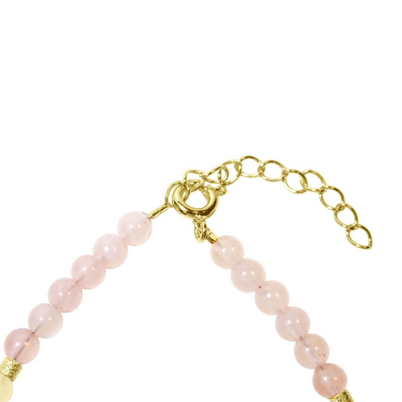 Pulsera Cuarzo Rosa 4mm Bolitas Mostacilla Enchapada Oro 18K-3