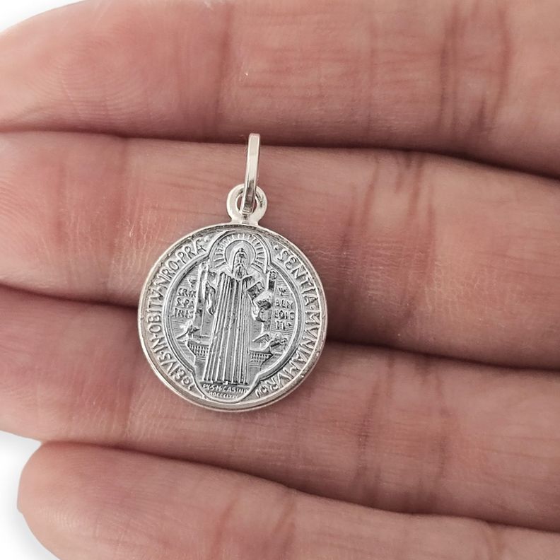 Colgante Medalla San Benito 16mm Plata Fina 925-2