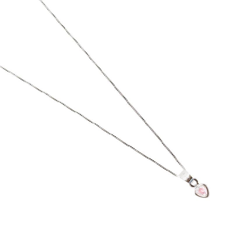 Collar Corazón Circón Rosado Plata Fina 925-1