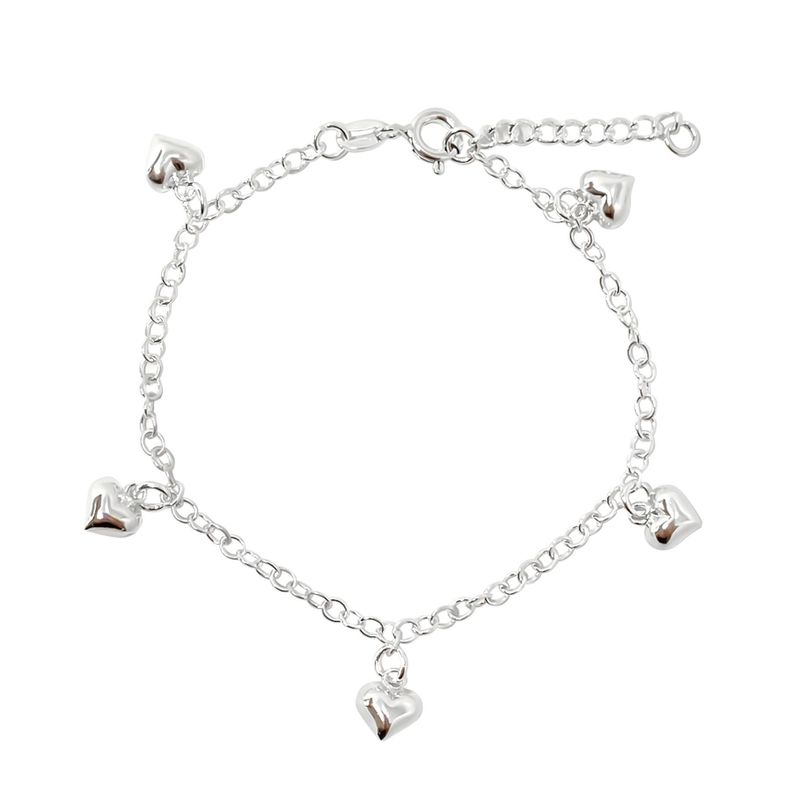 Pulsera 5 Corazones Plata Fina 925-0