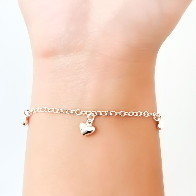 Pulsera 5 Corazones Plata Fina 925-1